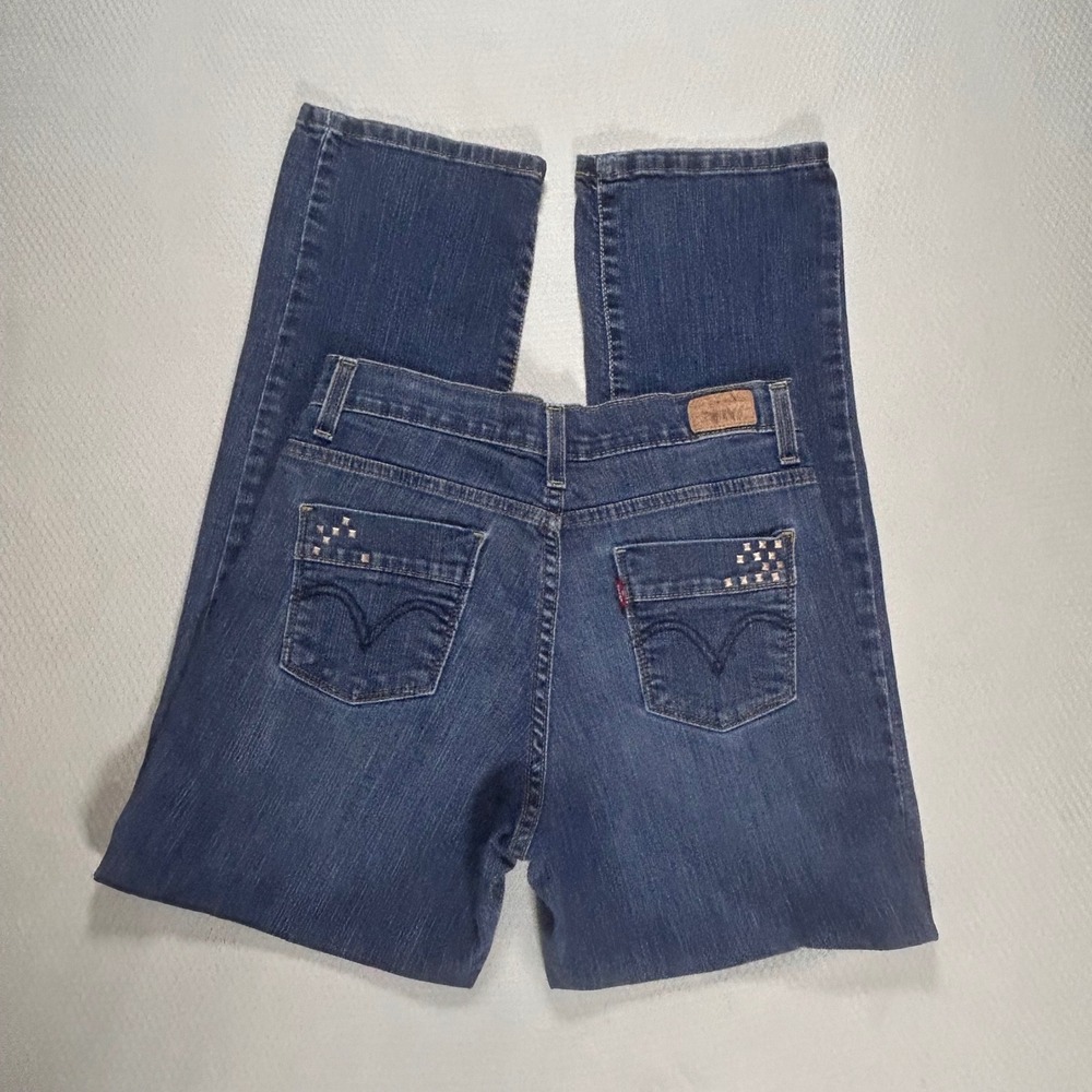 Levis 512 Perfectly Slimming Straight Leg Jeans Dark Wash Studded Womens 6‎ S/C